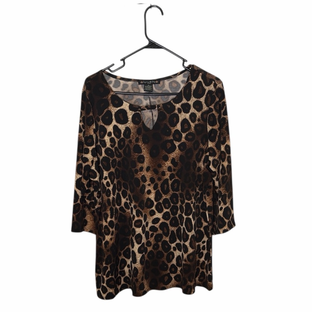 Suzie In The City Animal Print 3/4 Sleeve Blouse Keyhole Neck Mobwife Style 1X
